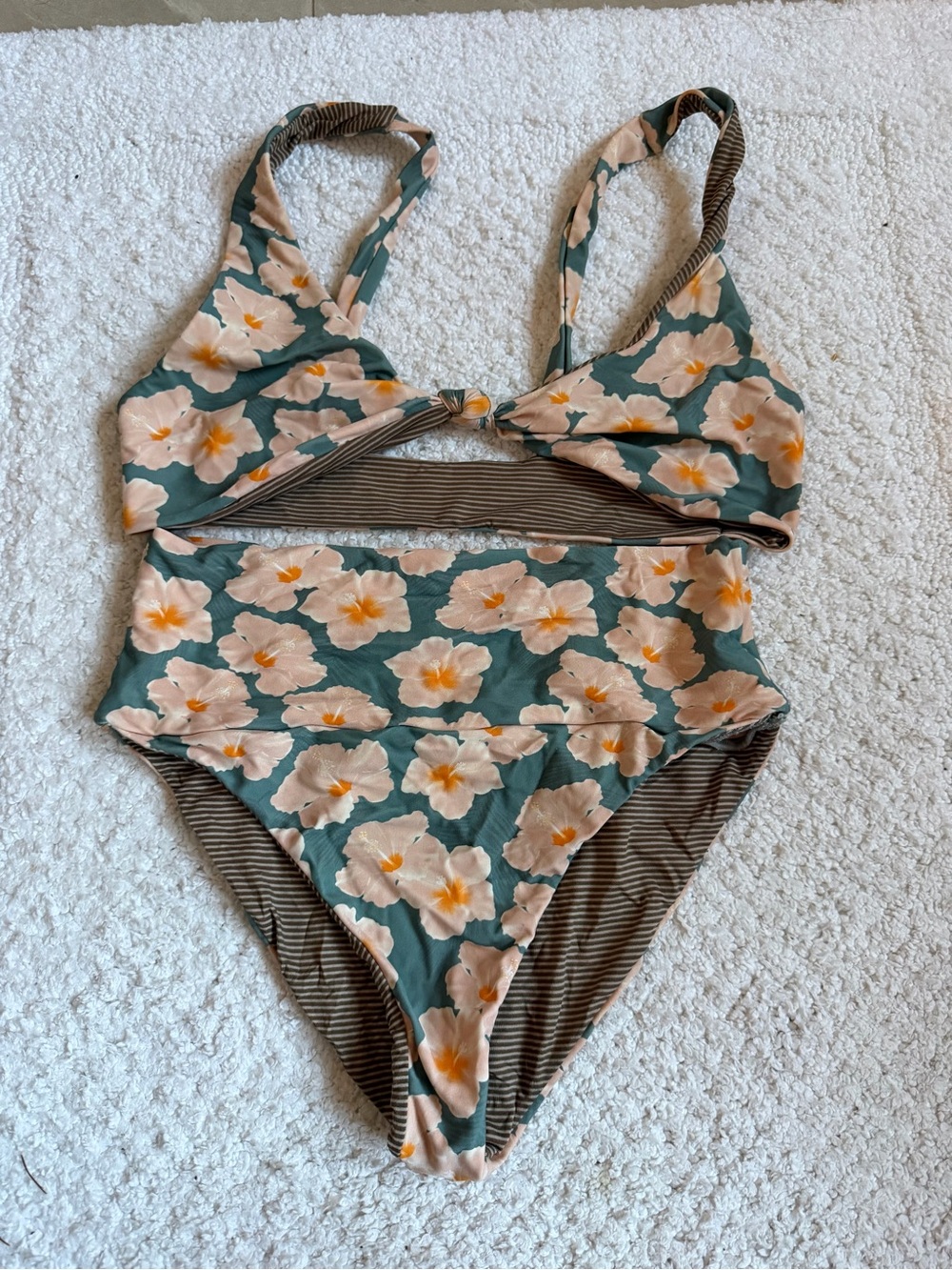 acacia swimwear Floral Two-Piece Bikini in Teal and Peach